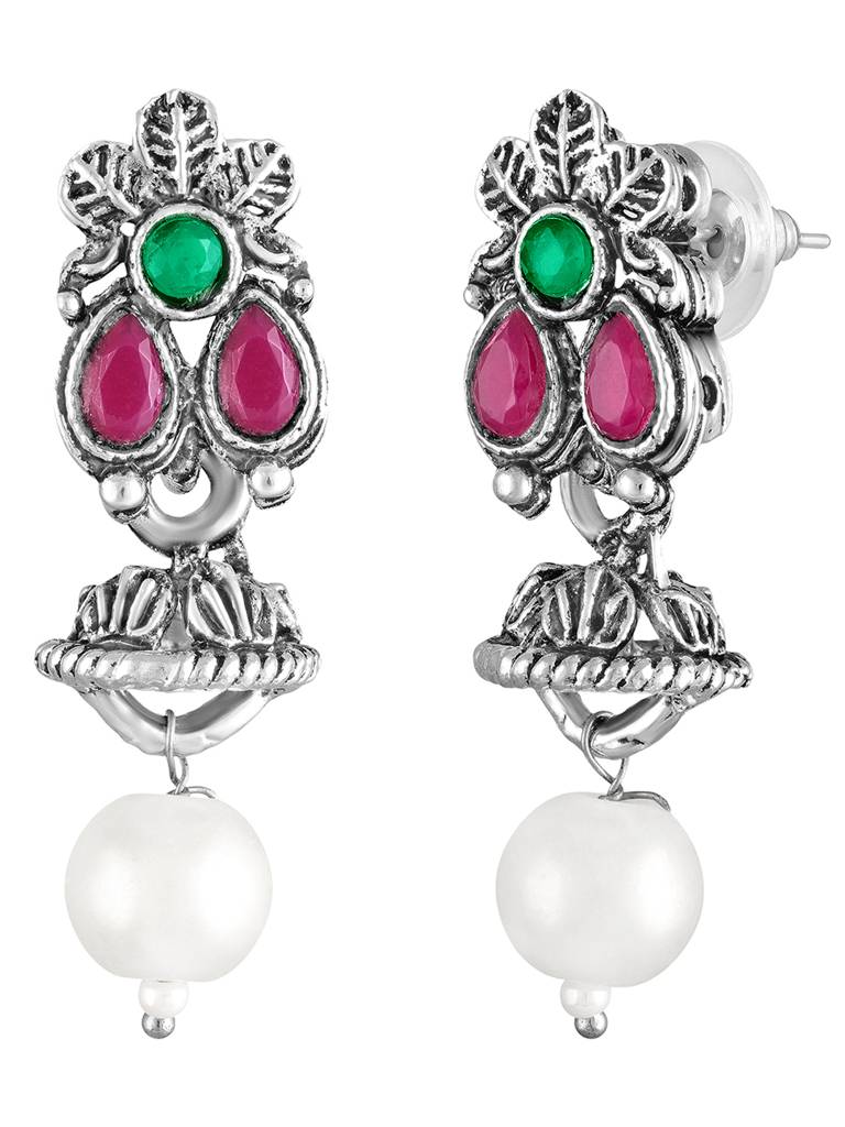 Women'S Silver Plated Ethnic Pink Necklace Earrings Set Crystal Studded Festive Jewellery Anniversary Birthday Gi : PF04N15RPG