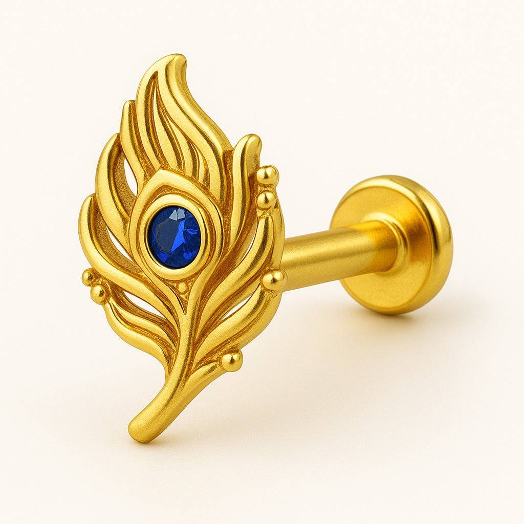 Blue Cz Peacock Feather Nose Pin 925 Sterling Silver Gold Plated : NP-0026-N-1-snp-0030