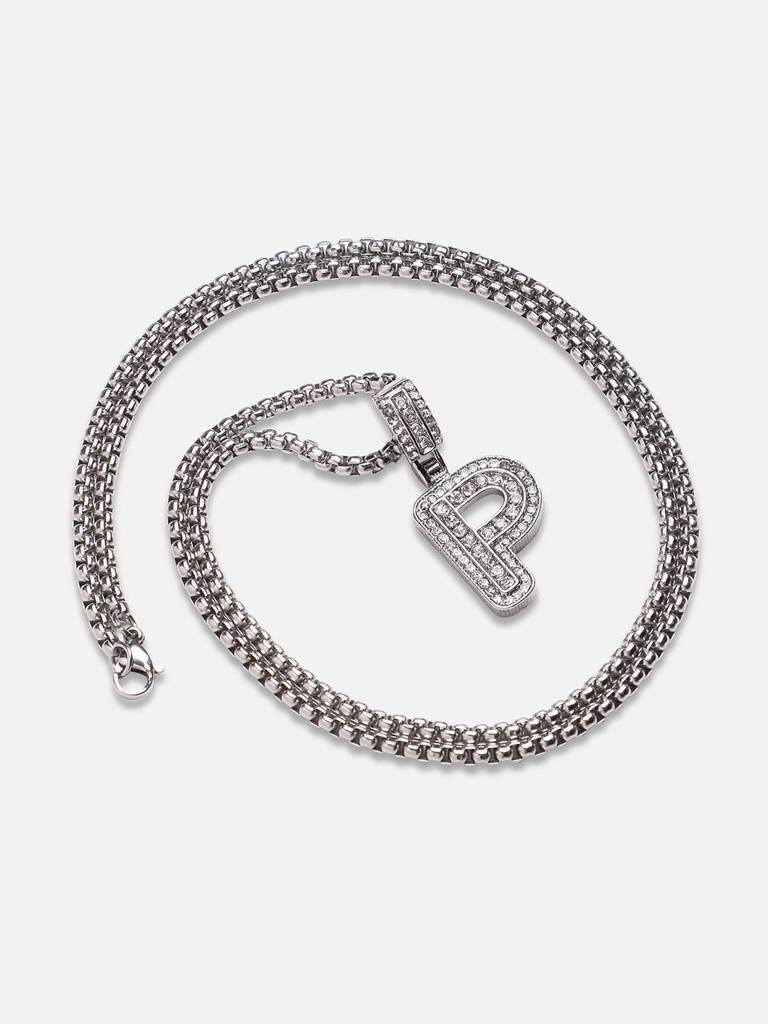Men'S Embellished Alphabet Pendant Necklace - Silver : FANC1071-P