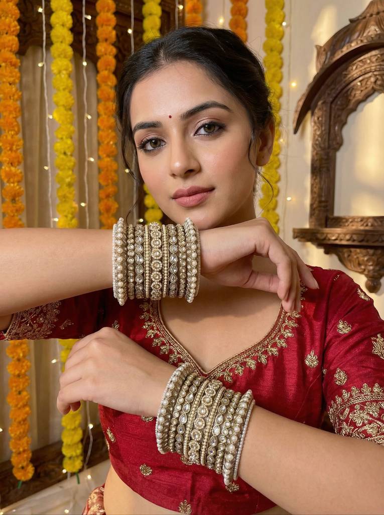 Antique Finish Pearl Bangles Set : HB-54-24