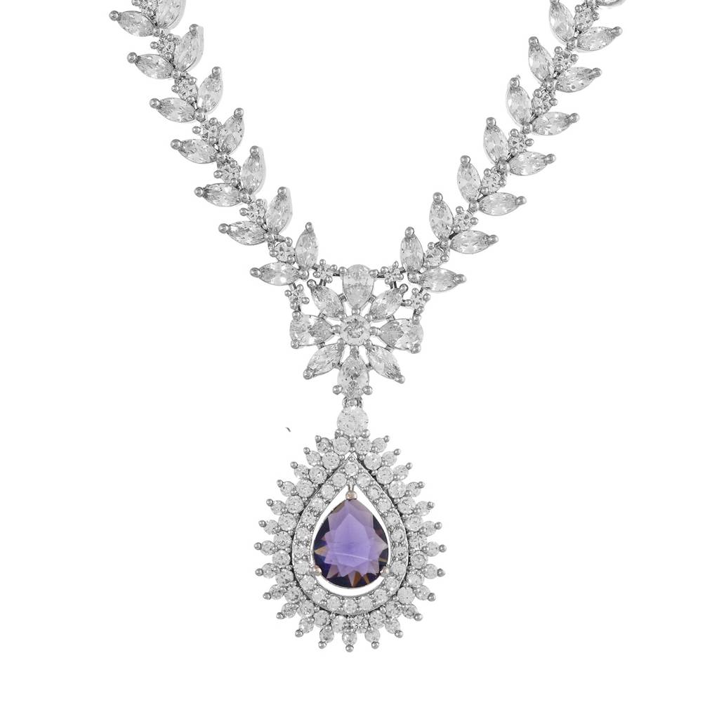 Sparkling Elegance Radiant Regal Purple American Diamond Necklace Set : 8905124532937