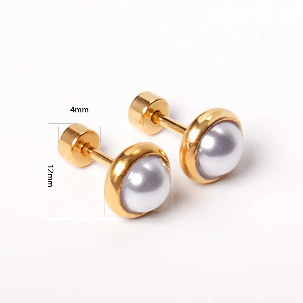 18K Gold Plated Pearl Stud Earrings For Girls | Hypoallergenic Screw Back Kids Earrings | Surgical St : TWLK-JWLRY-PRLSTUD-PK2