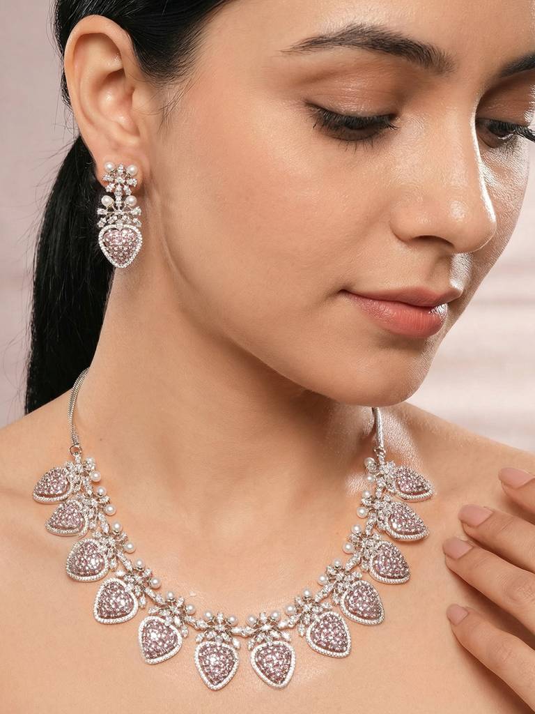 Antique Silver Plated Pearl Studded Cocktail Bridal Statement Jewellery Set : SJNK2990