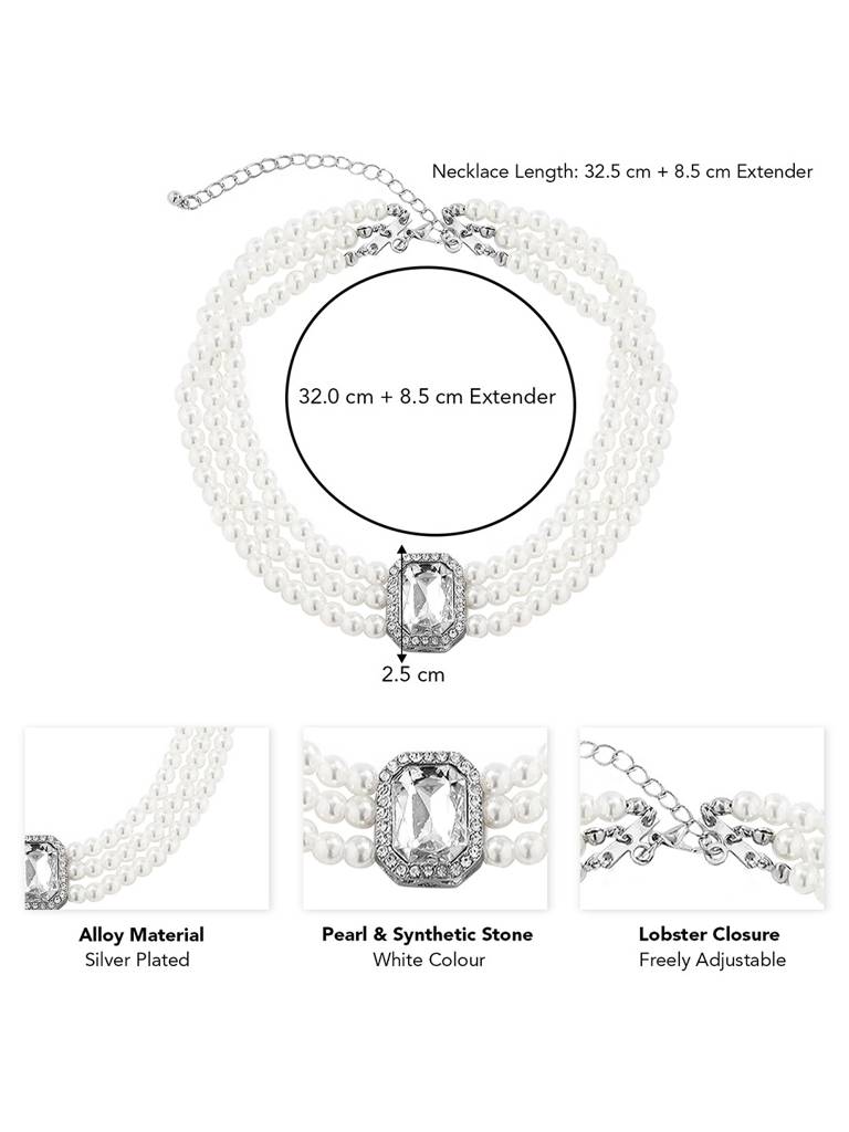 Peora Silver Plated White Beads & Synthetic Stone Studded Necklace Ethnic Jewellery Gift For Women & Girls : PX9N75