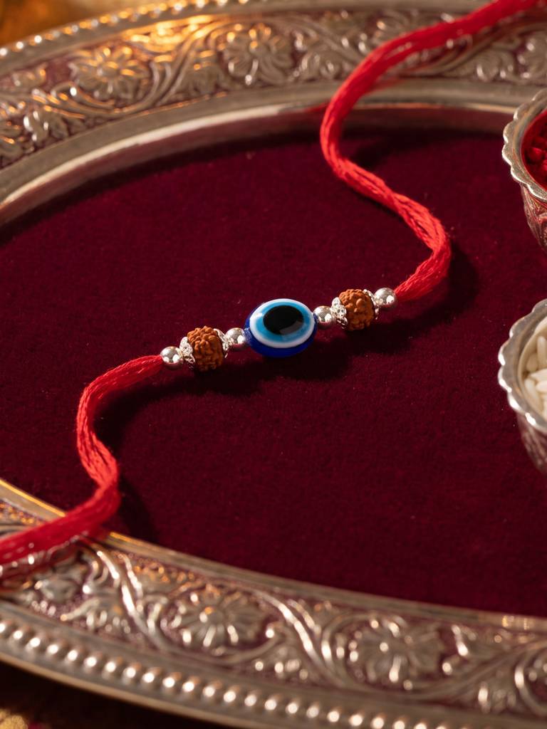 Silver Evil Eye Rudraksha Rakhi : BERA508