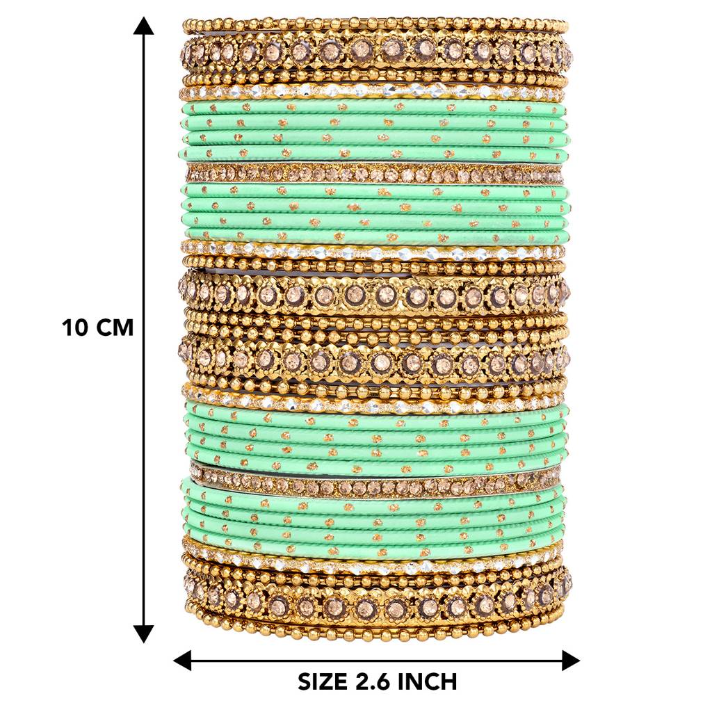 Studded Green Silk Thread Bangles Set Ethnic Jewellery For Women : PF51B84MNT