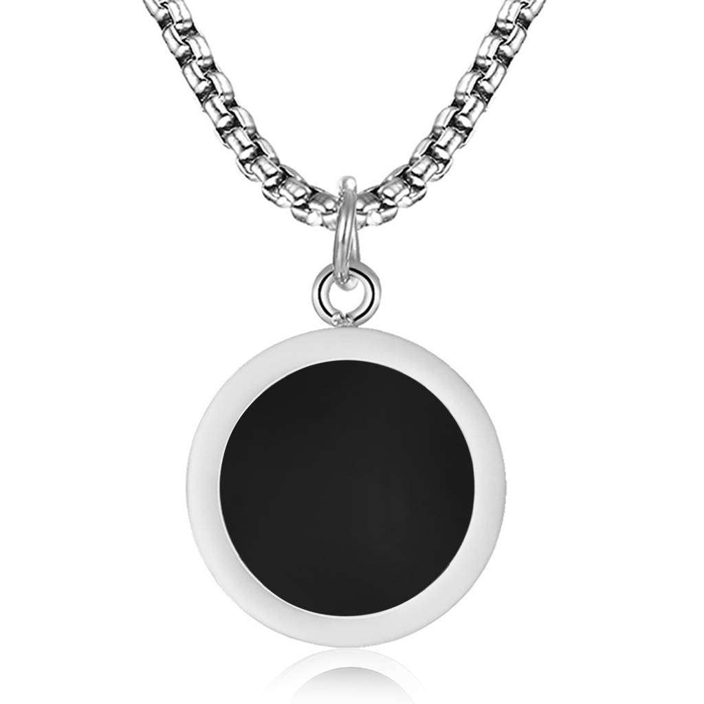 Black Round Pendant Chain Necklace For Men & Women | Silver Plated | Stylish Design Jewellery | Birthday Annivers : PX9CH110BL