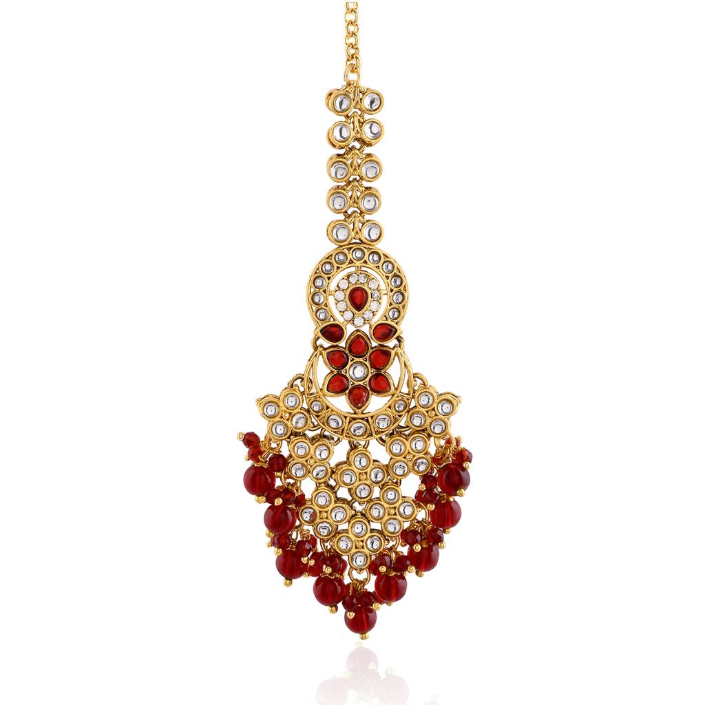 Kundan Opulance Pearl-Beaded Yellow Gold-Plated Chand Bali Set : 8905124582345