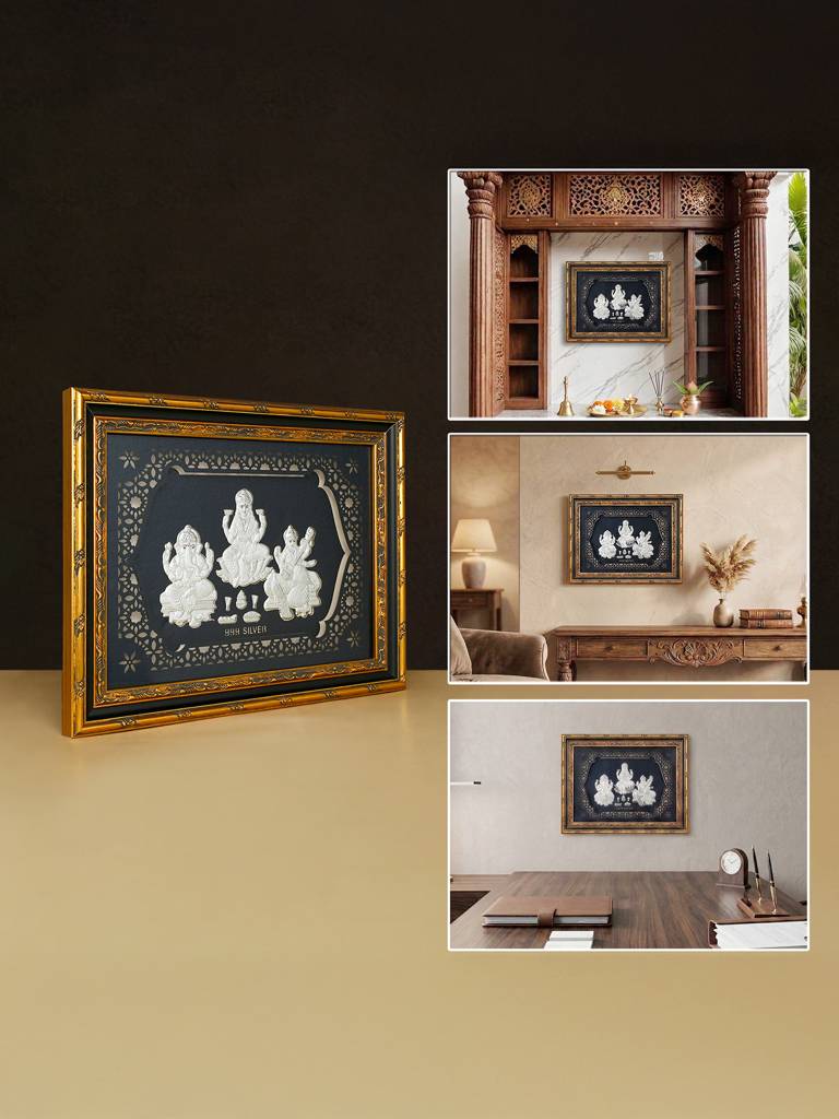 Pure 999 Silver Lakshmi Ganesh Saraswati Frame : CQGFT340