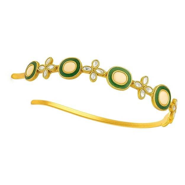 Gold Kundan Green Stone Hairband : OSSP-2252-IGGNHAIRBAND