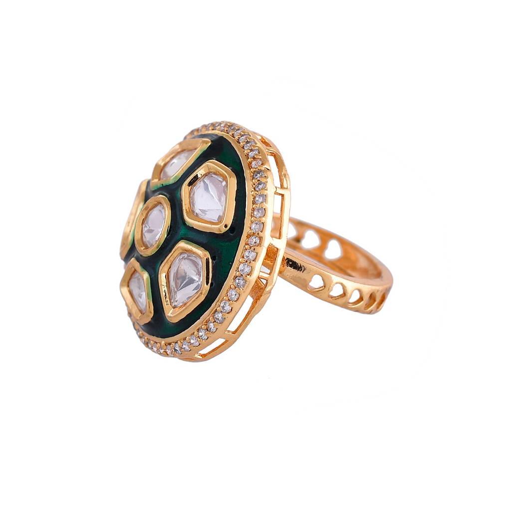 Kundan Elegance Queen Tara Green Ring : 8905124540307