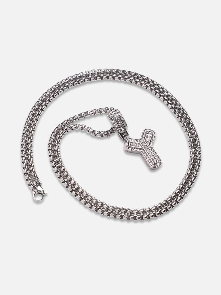 Men'S Embellished Alphabet Pendant Necklace - Silver : FANC1071-Y
