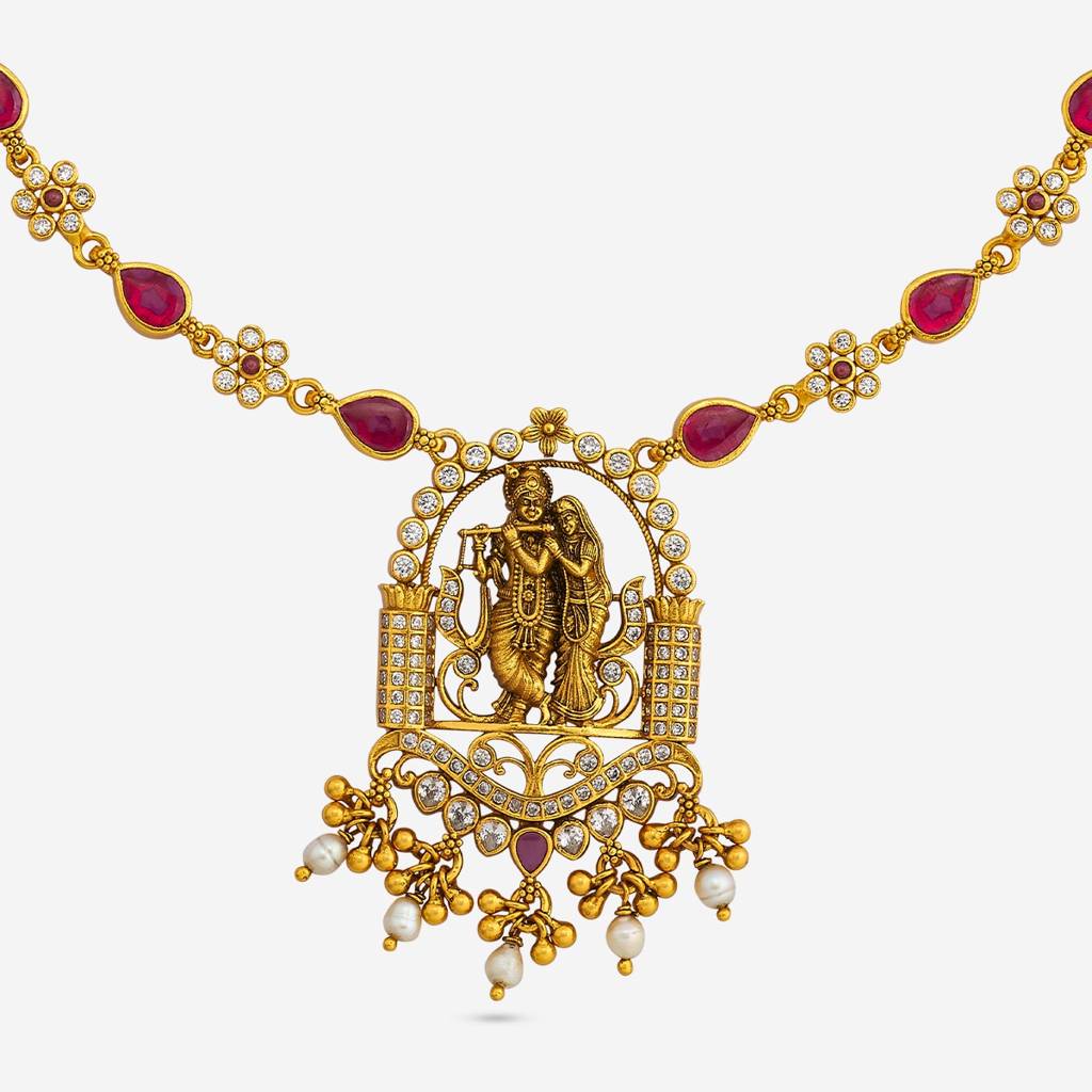 Oxidised Gold Plated - Bridesmaid Temple Necklace - 429734 : 429734