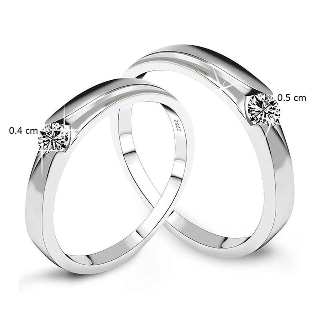 Silver Plated Classic Solitaire Couple Rings For Lovers Promise Engagement Wedding Band Jewellery Gift For Men Women : PFCCR08