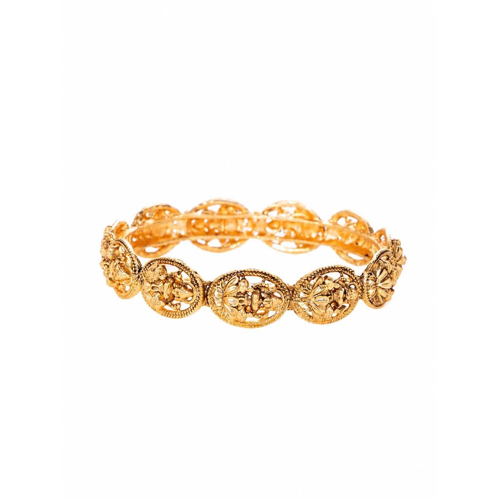 Gold Plated Ethnic Metal Kangan Broad Bangle Set For Women | Size -2.6 Inch | Lakshmi Motif | Festive & Brida : PF109B02G-S2-6