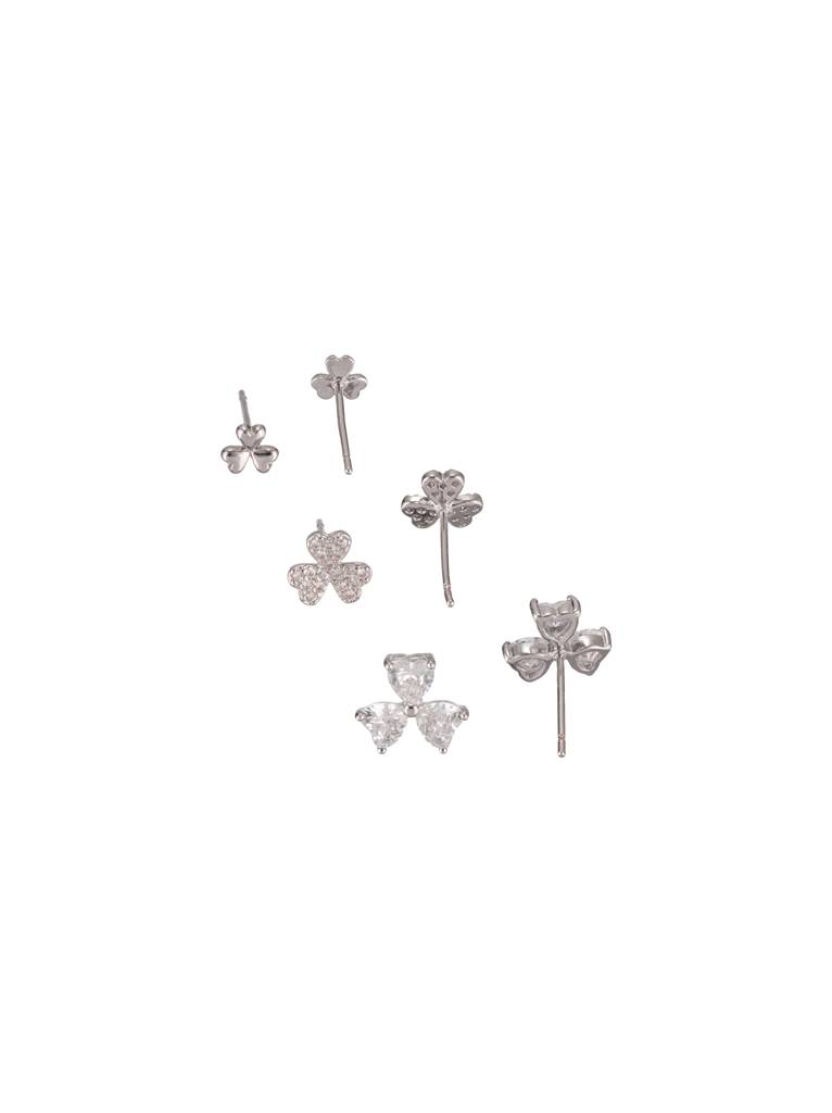 Mini Floral Studs (Set Of 3)- Silver : Z-ZS-ER-307