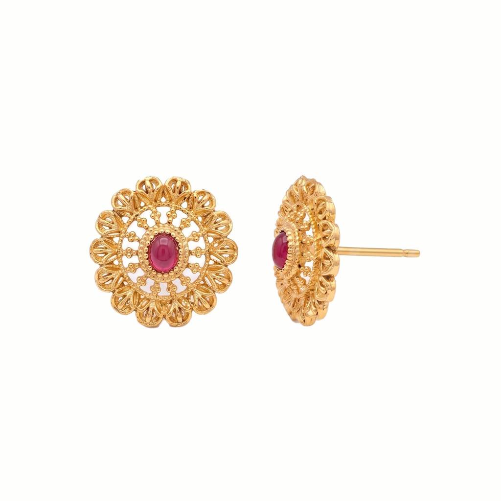 Gold Plated Traditional Necklace Earrings Set For Women | Faux Ruby & Emerald Studded | Festive & Bridal Jewellery : PF04BRC11RG
