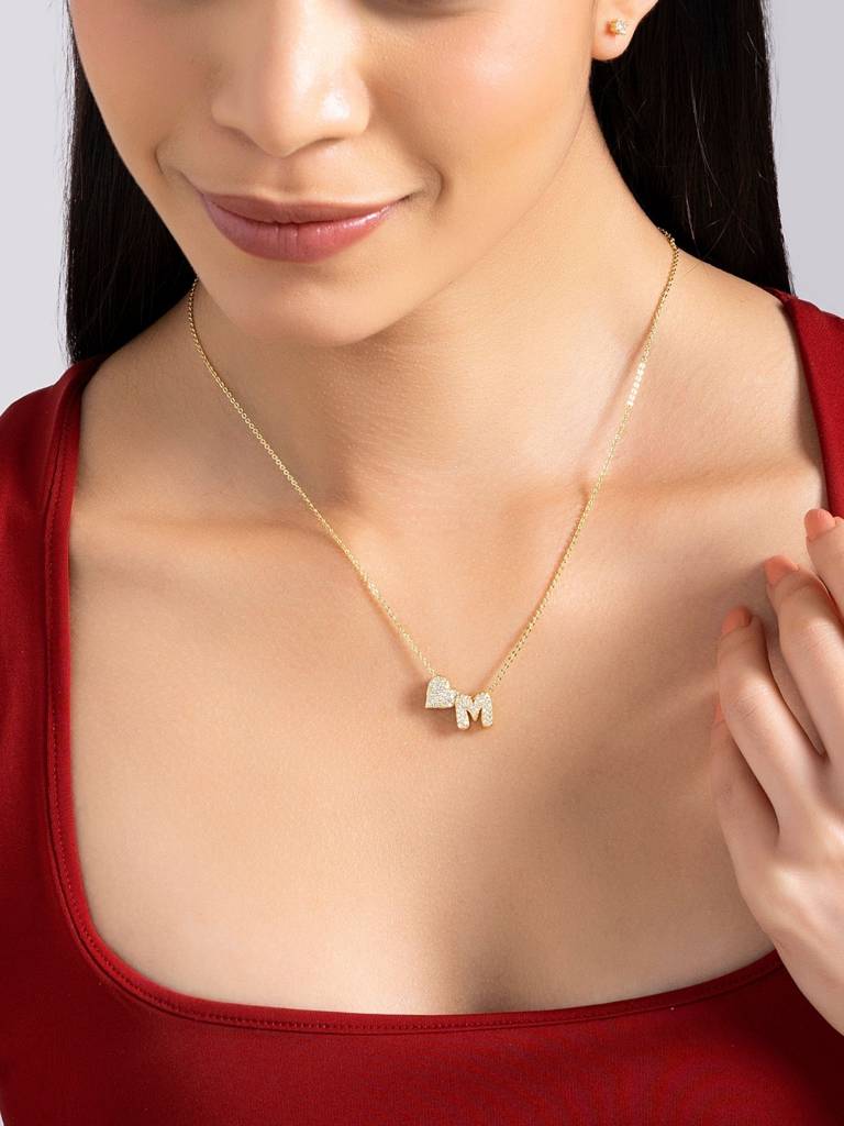 Reversible Initial Letter & Heart With Zircons Gold Plated Antitarnish Pendant : ABY0226P201GM