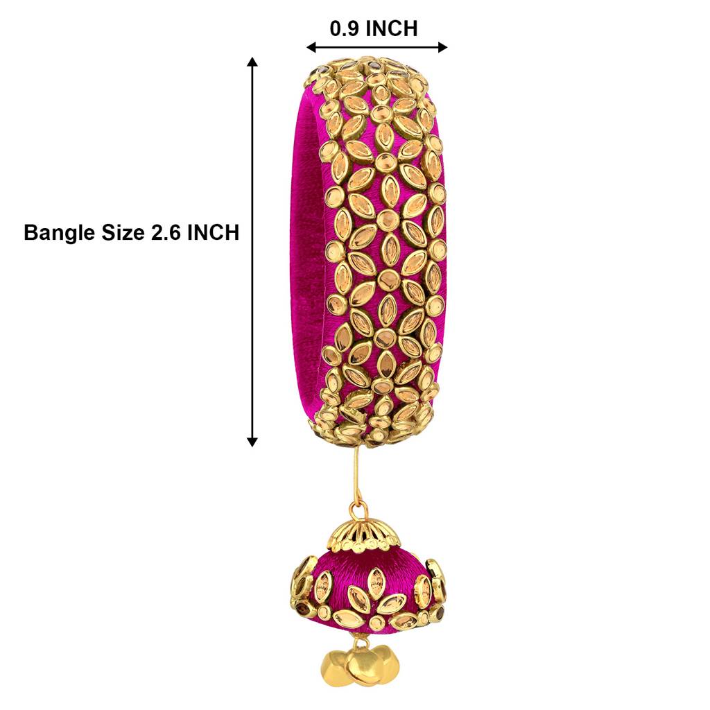 Peora Silk Thread Crystal Design With Dangling Jhumki Chuda Chura Bangle Set For Women : PF51B72RP