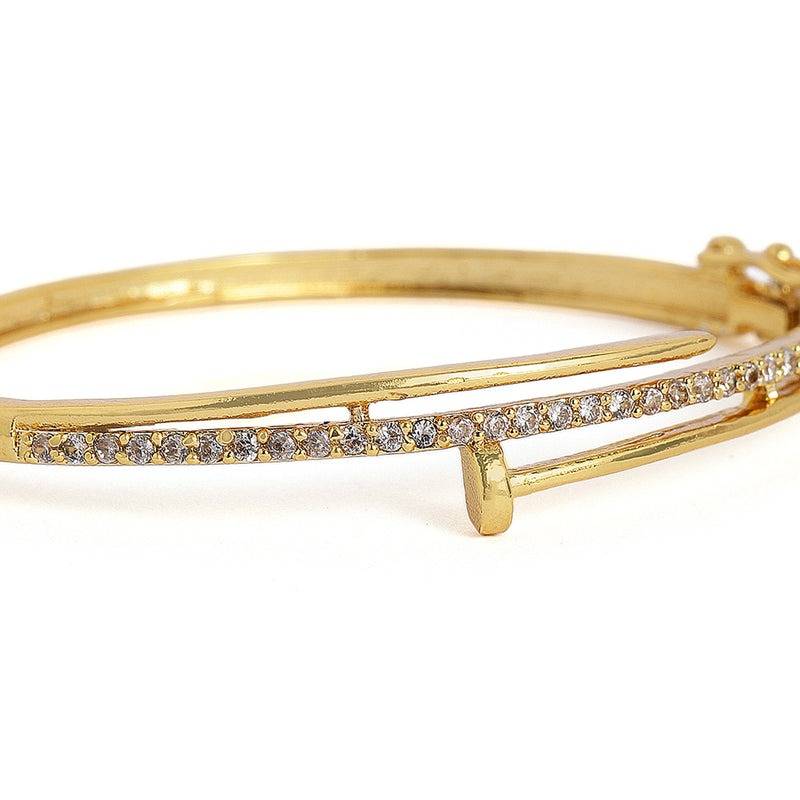 Gold Plated White Cz Slim Wave Kada Bracelet For Women | Everyday To Occasion : AD-158-IGWEBR