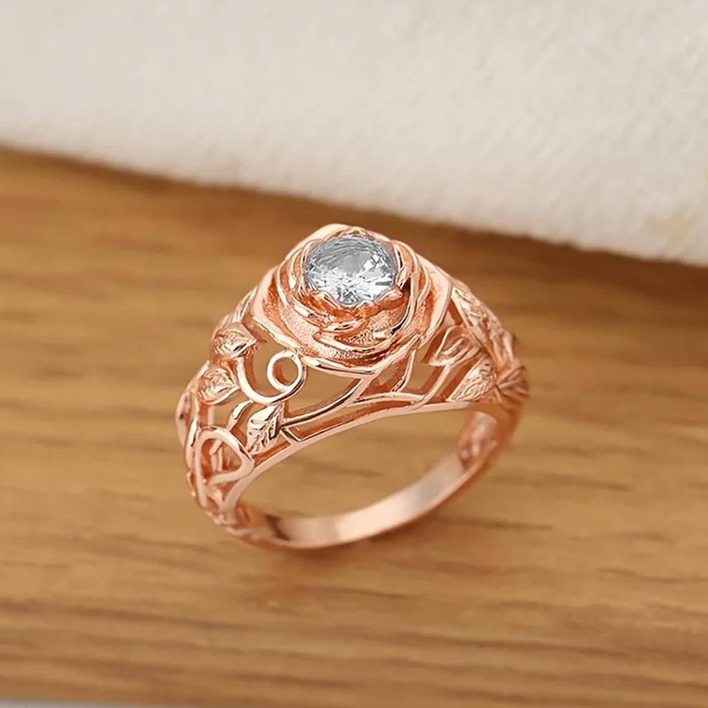 Rose Gold Plated Crystal Studded Fancy Engagement Ring Contemporary Jewellery For Women & Girls (Us 7) : PX9R3033C-7