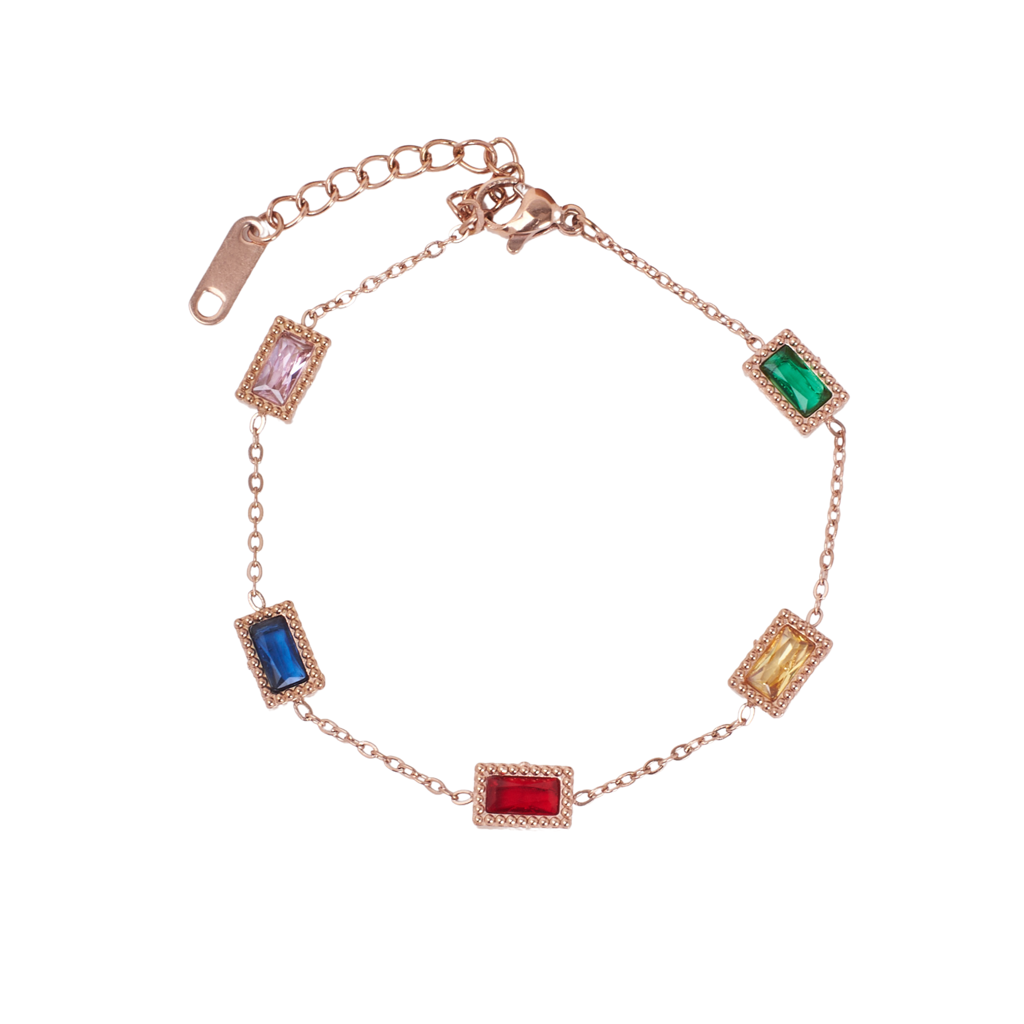 Multi Gemstone Link Rosegold Bracelet : BS14011-RG-MLT