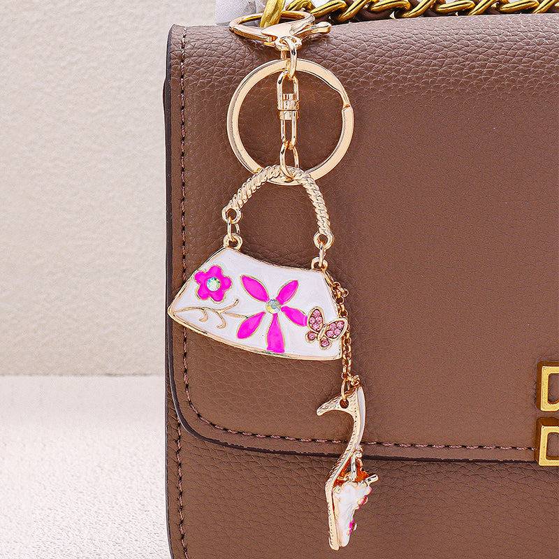 Pink Multicharm Floral Themed Bag Charm : C-BG-0055-G-WH