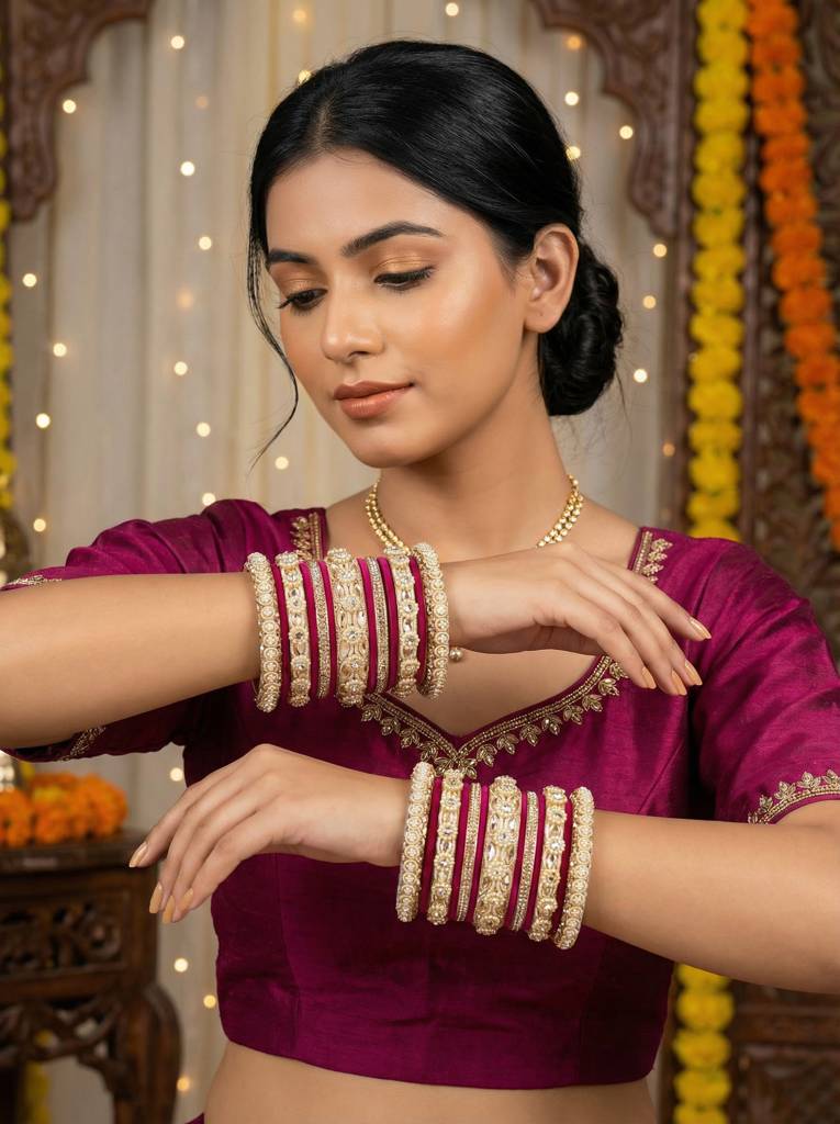 Velvet Bangles Set | Elegant Traditional Party Wear Bangles : HB-40-24-RANI