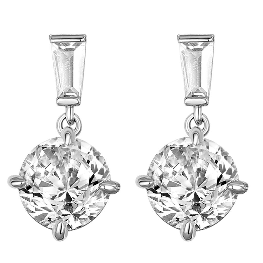 Silver Plated Baguette & Crystal Studded Drop Earring Stylish Fashion Jewellery Gift For Women & Girls : PX9E3031W