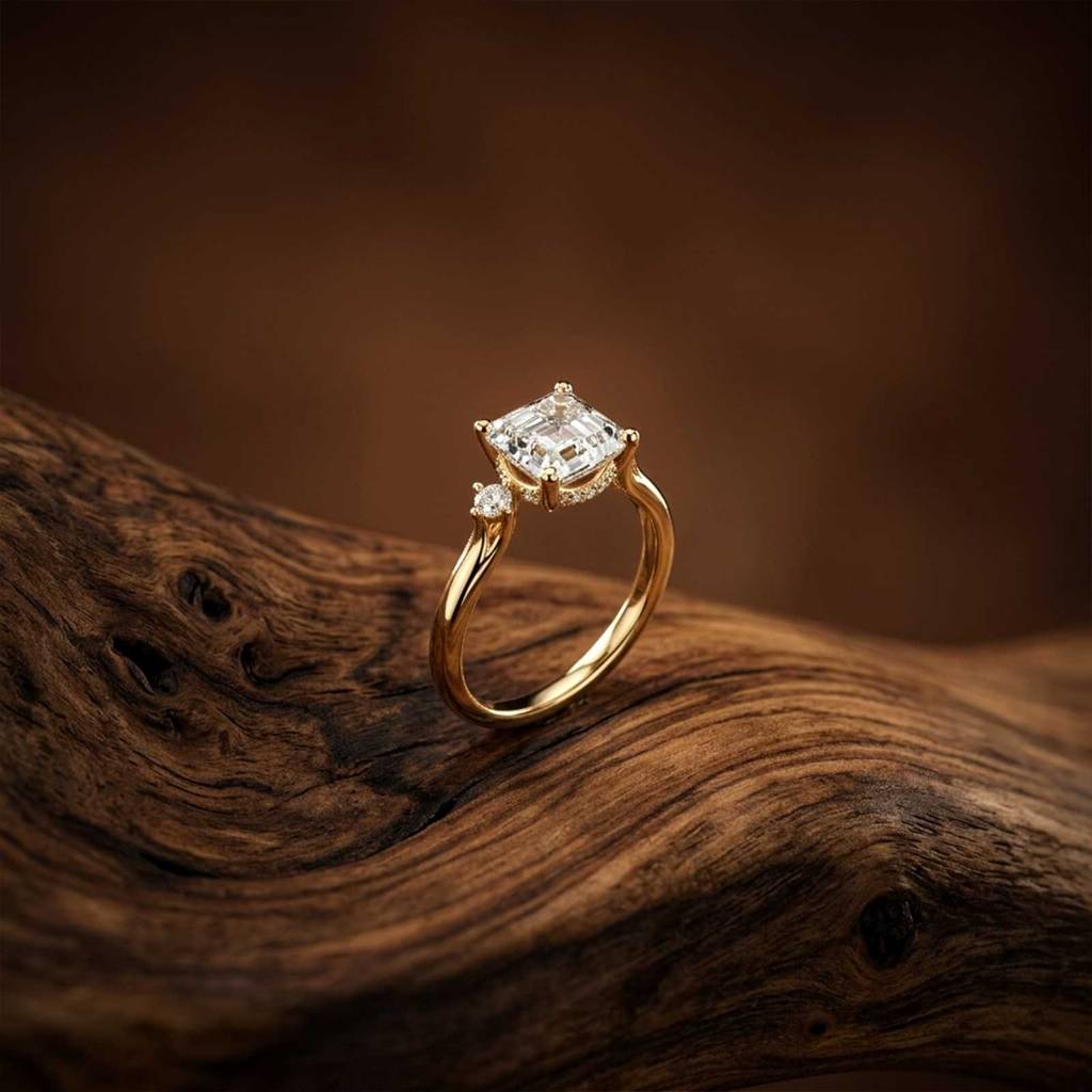 2.58Ct Moissanite Asscher Cut Three Stone Ring : ZLM-10030Y-10N