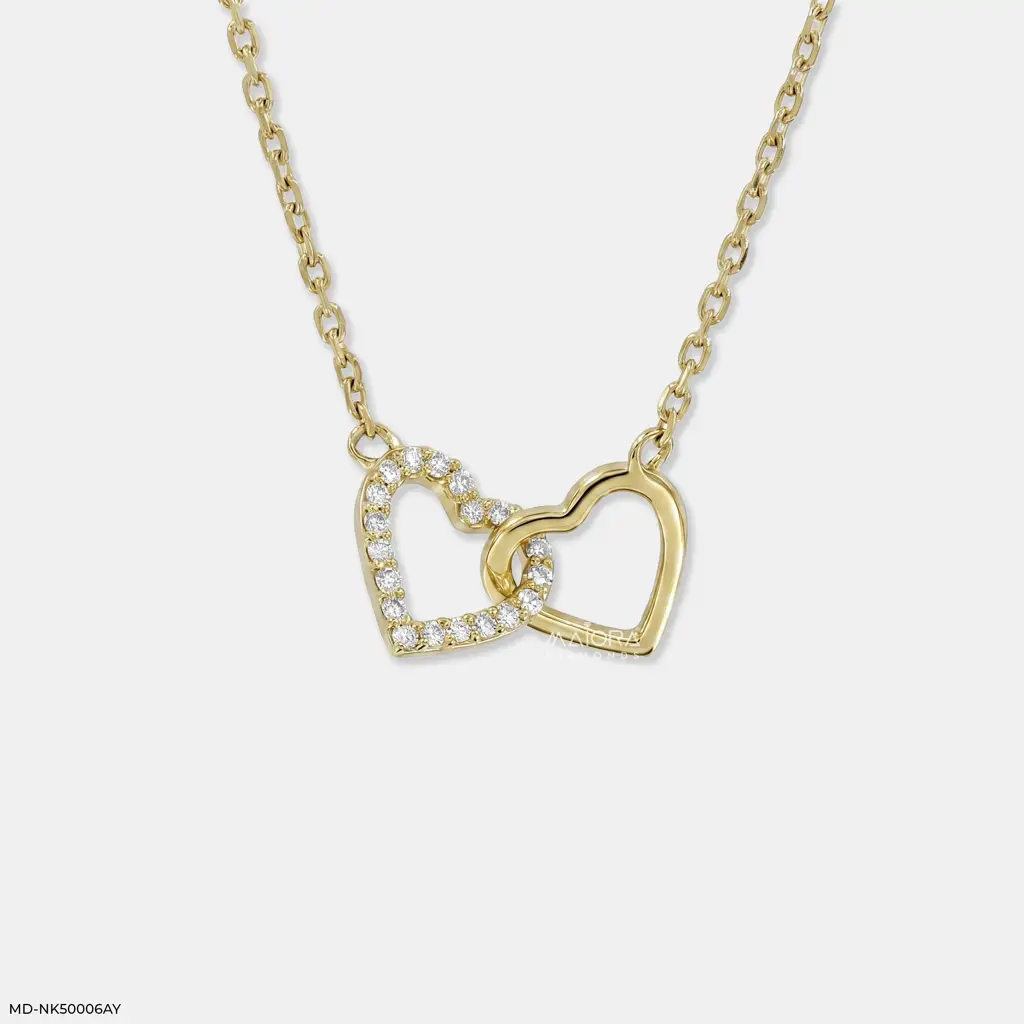 18K Yellow Gold Sterling Silver Interlocking Double Heart Lab-Grown Diamond Necklace : MD-NK50006AY