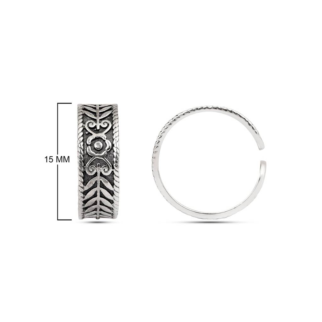 Floral Chevron Oxidized Toe Ring - Sterling Silver : TR00077