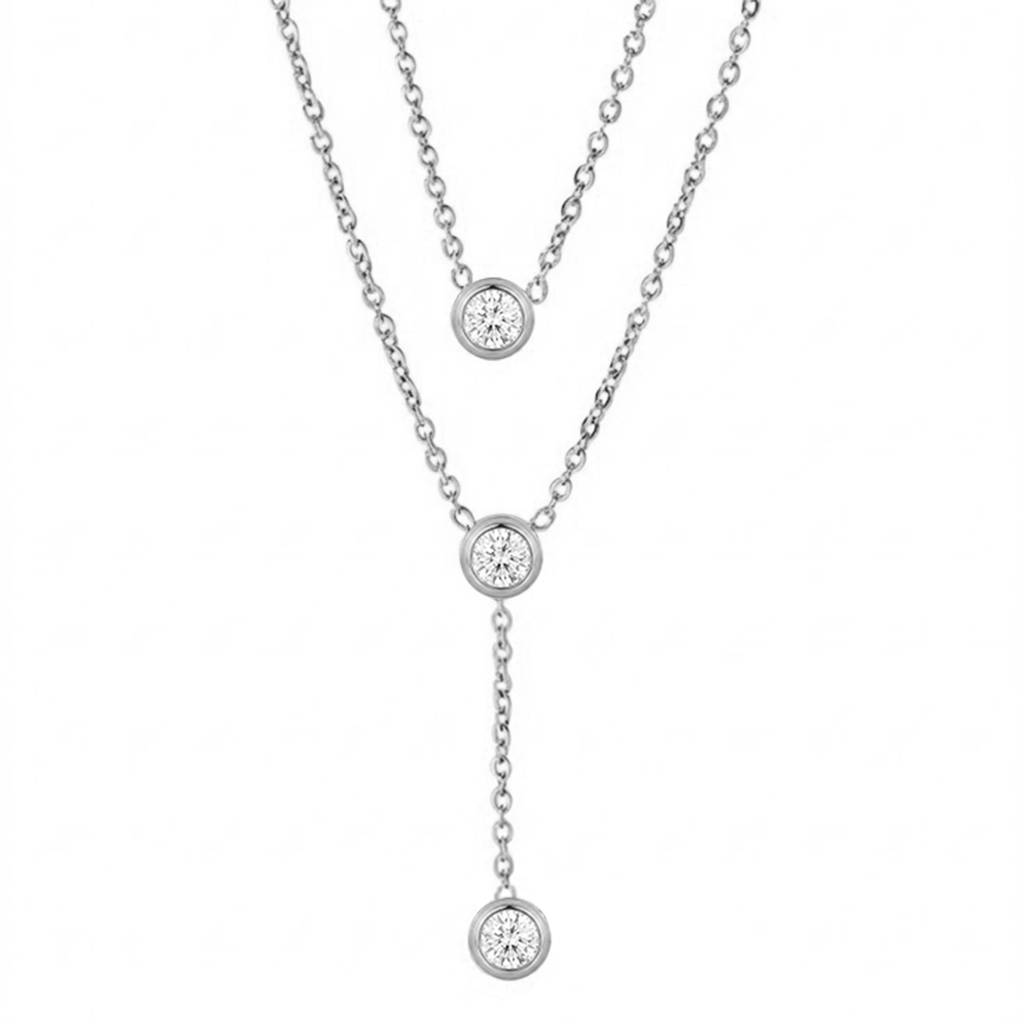 Crystal Studded Fancy Two Layer Chain Necklace Jewellery For Women & Girls : PX9N272SW