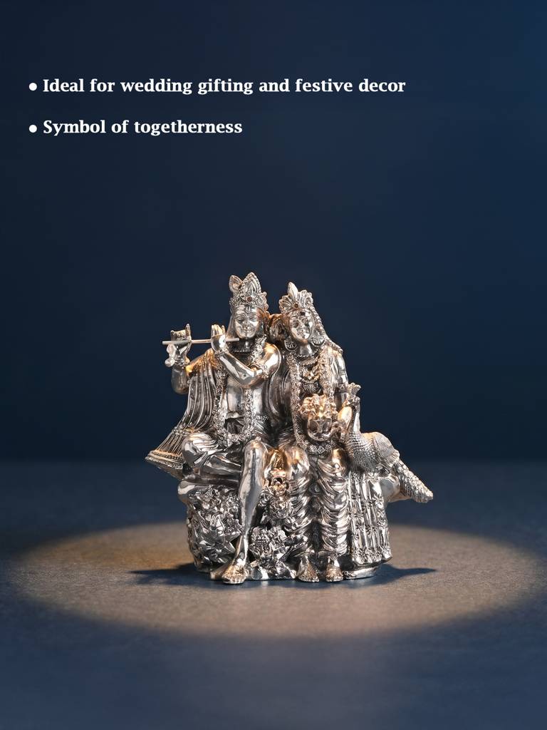 999 Silver Plated Radha Krishna Idol : GPGFT443