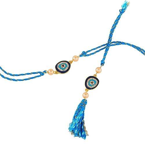 Gold Plated Sacred Evil Eye Bhaiya Bhabhi Rakhi Set With Fancy Silk Thread : 282-IG-RAKHI