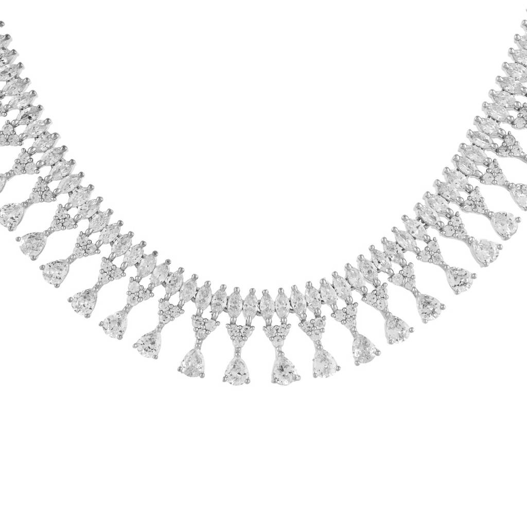 Sparkling Elegance Teardrop Treasure American Diamond Necklace : 8905124533880