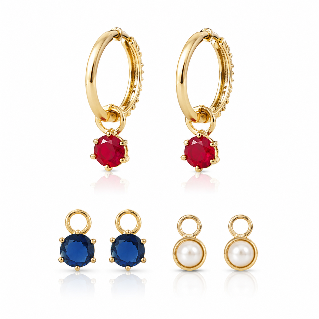 Trendy Golden Multi Charm Hoop Earrings : 8905124584950