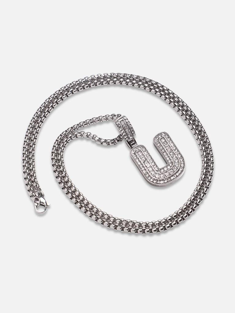 Men'S Embellished Alphabet Pendant Necklace - Silver : FANC1071-U