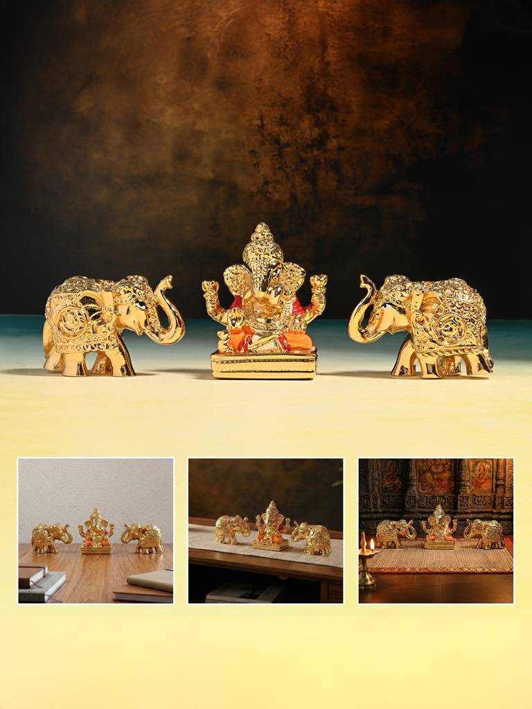 24K Gold Foil Ganesha & Elephant Set : EGGFT382