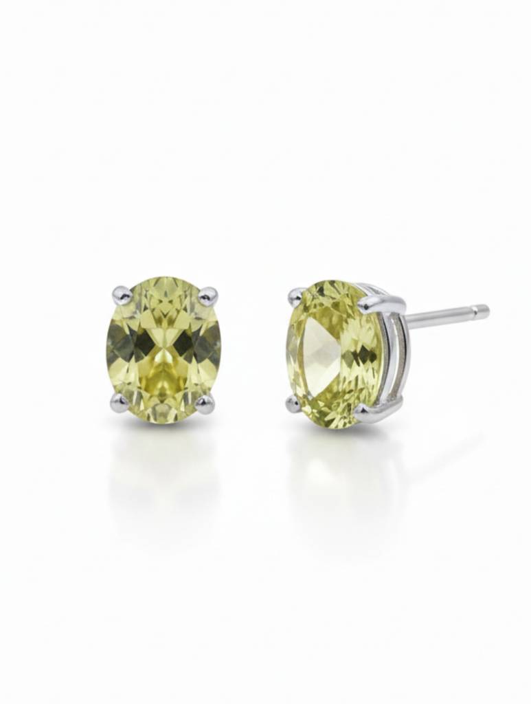 925 Sterling Silver Oval Lemon Topaz Stud Solitaire Earrings : VSILSME043_LT