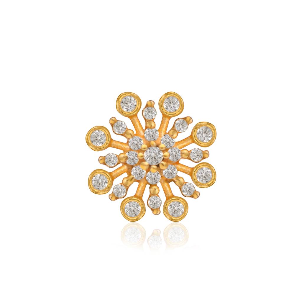 White Cz Floral Nose Pin 925 Sterling Silver Gold Plated : NP-00263