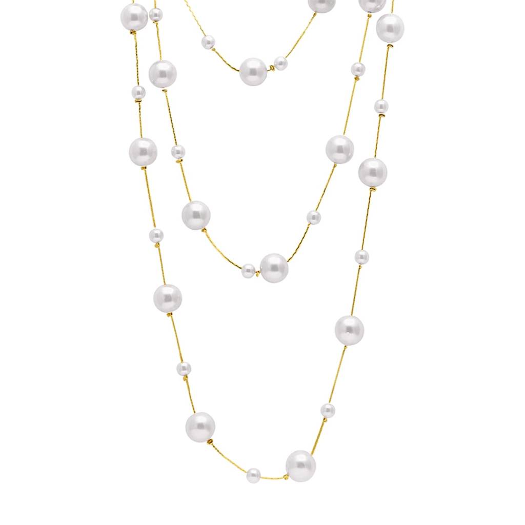 Gold Plated White Pearl Studded 3 Layer Necklace Stylish Jewellery Gift For Women & Girls : PX9N79