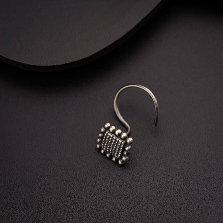 Dotted Diamond Nose Pin (Pierced) : silver_nosepin_dotted_diamond_oxidized_pierced