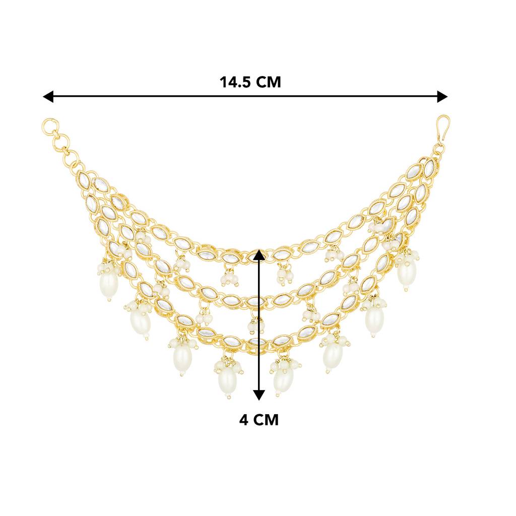 Peora Gold Plated White Kundan Beads Studded Earrings Chain Ethnic Stylish Fashion Hair Accessories Jewellery Gif : PF09EC012W