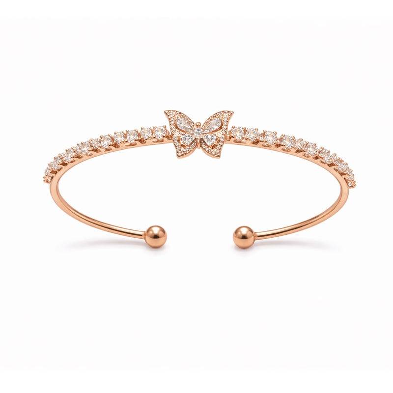 Premium Rosegold Butterfly Floral Crystal Cuff Bracelet Party Wear : SZ-042-RGWEBR