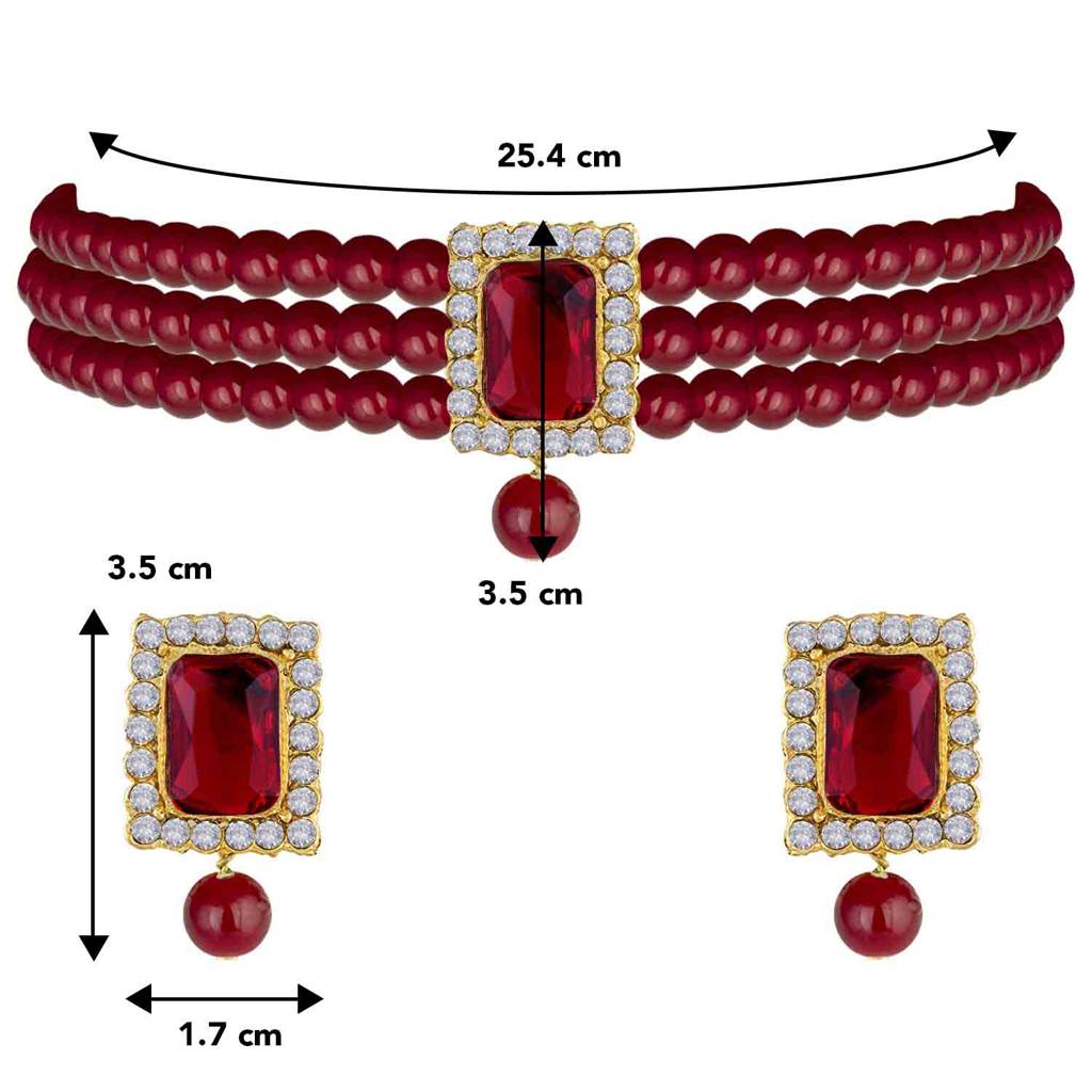 Peora Gold Plated Indian Traditional Crystal Pearl Beaded Choker Necklace Jewellery Set For Women : PF24N02M-1