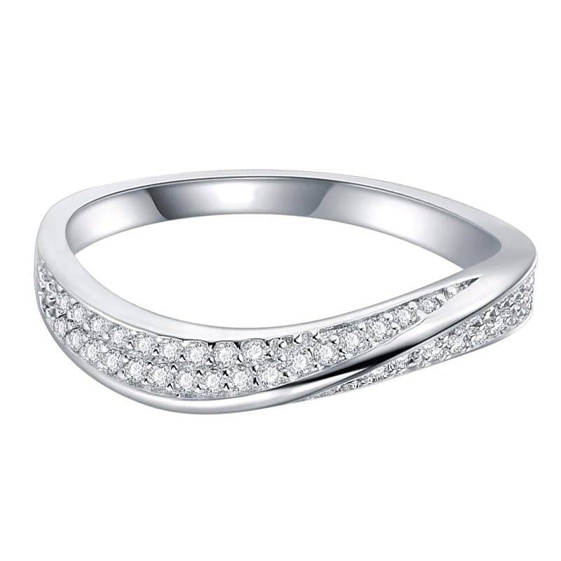 Silver Plated Cubic Zirconia Studded Finger Ring Stylish Engagement Anniversary Fashion Jewellery Gift For Women G : PX9R3011W