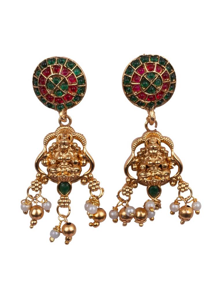 Traditional Temple Green Necklace Set : SATJS369GREEN