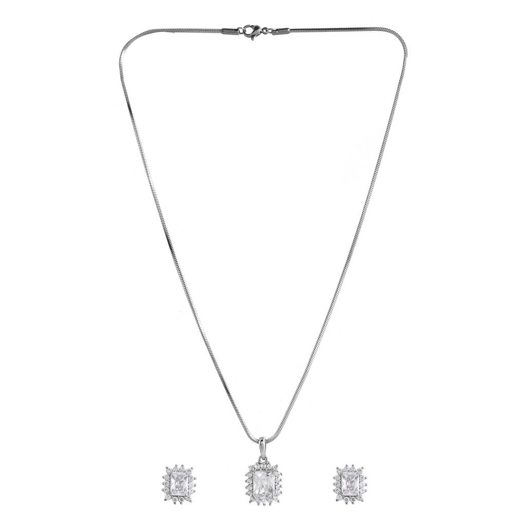 Sparkling Elegance Celestial Crystal American Diamond Pendant Set : 8905124552584