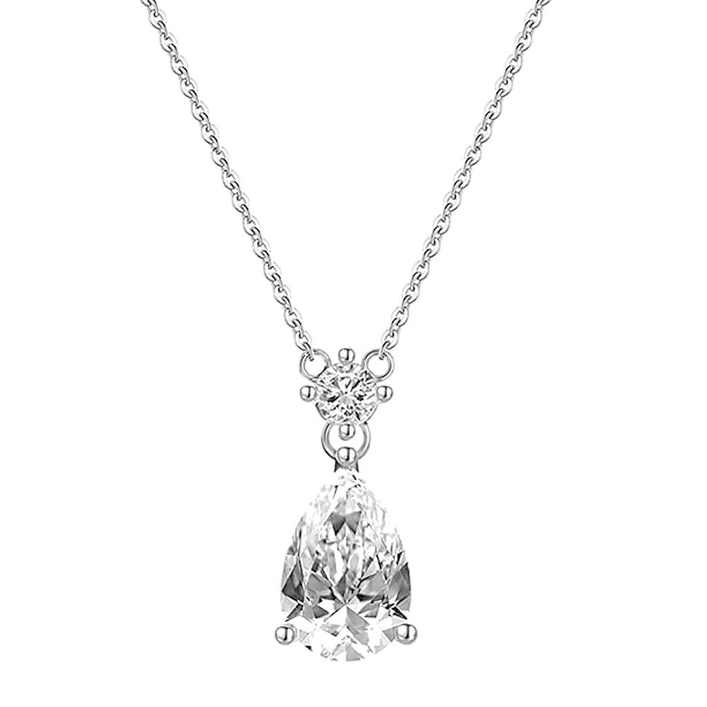Silver Plated Crystal Studded Tear Drop Shape Pendant Chain With Drop Earring Set Fashion Jewellery For Women & Girls : PX9P72S
